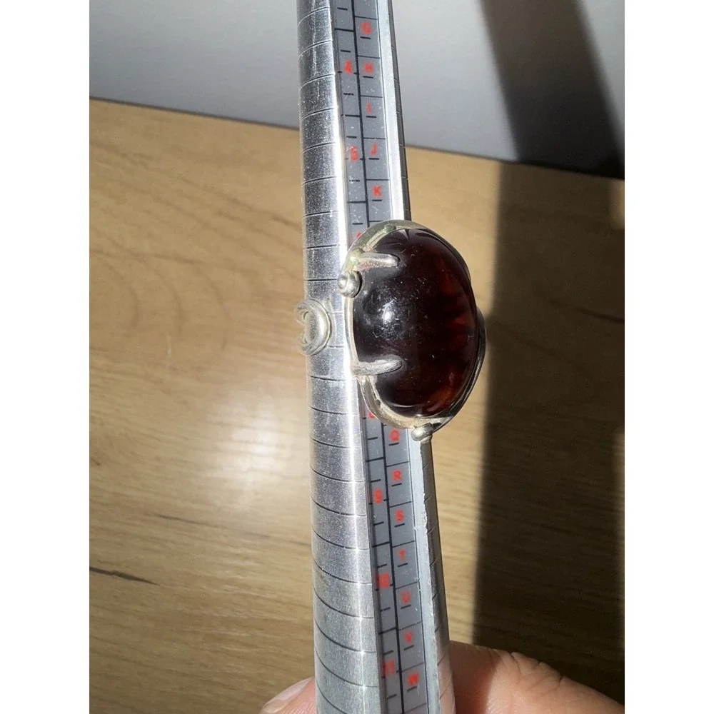 Vintage Victorian Sterling Silver 925 Genuine Amber Sz 7‎ Adjustable
